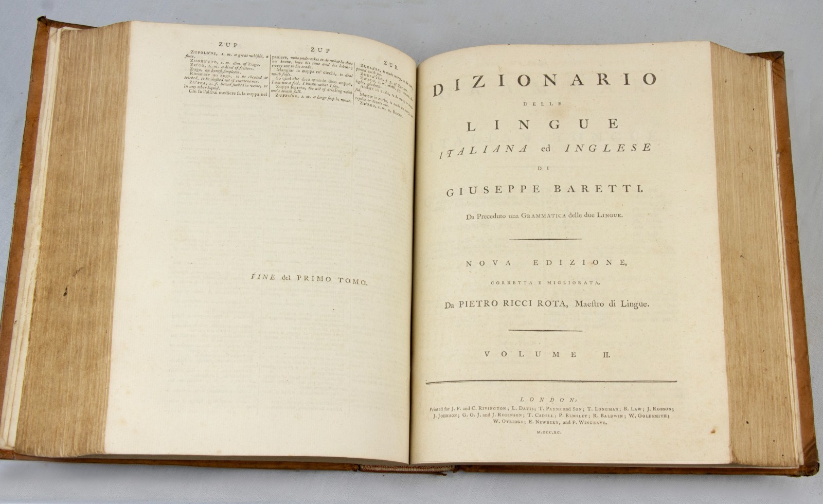 English Italian – Joseph Baretti DICTIONARY – 1790 – Bridehead Dorset provenance
