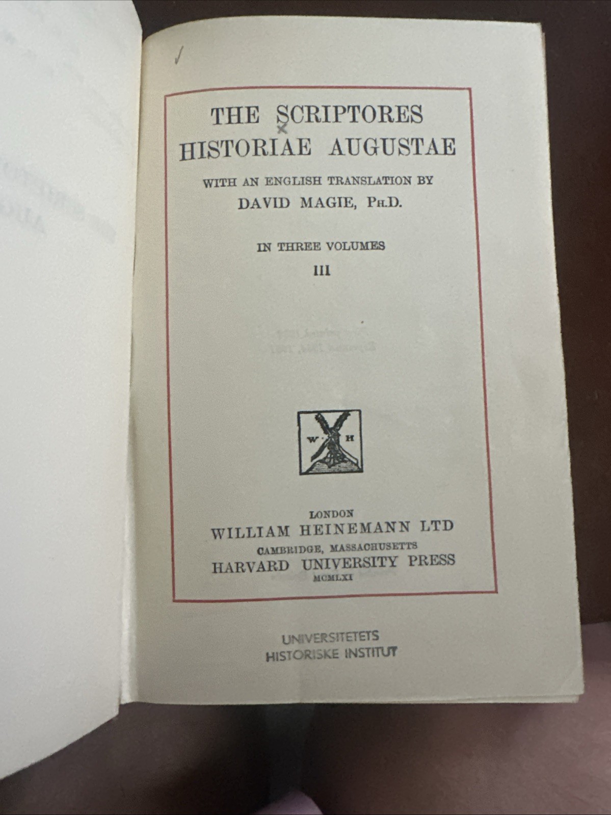 Scriptores Historiae Augustae David Magie Trans. 3 Vol Loeb HC Latin/Eng 1960 UK