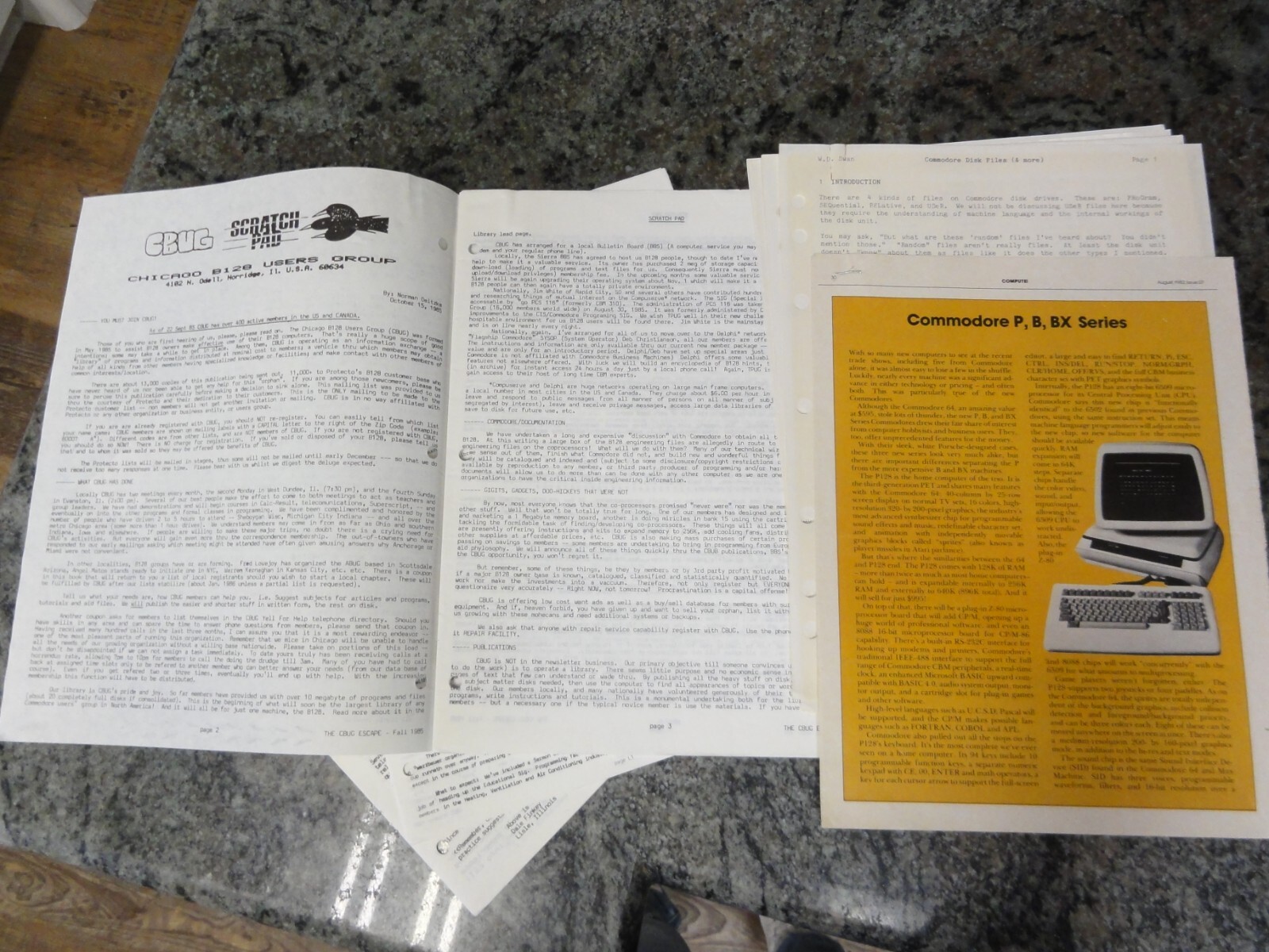 Commodore B128 Lot of 10 CBug Escape Chicago User’s Group 1st Issues 1985 + More
