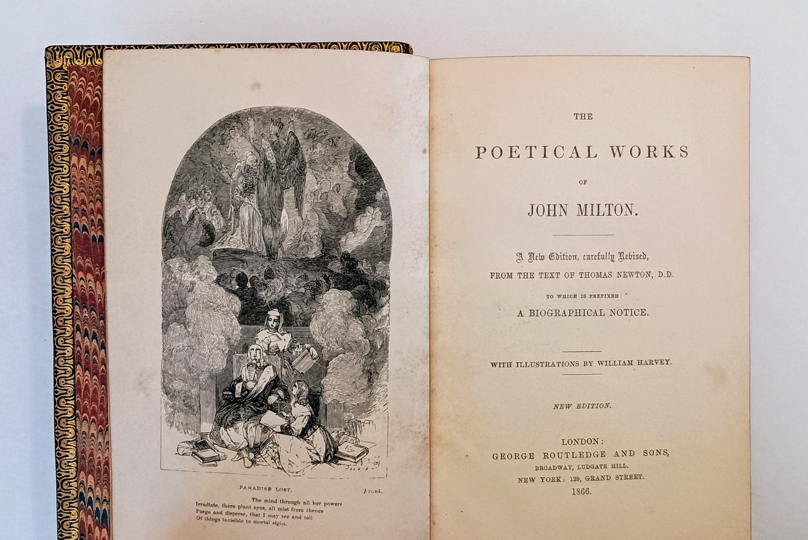 1866 The Poetical Works of JOHN MILTON, Illust, Fine Binding, Paradise Lost, VG