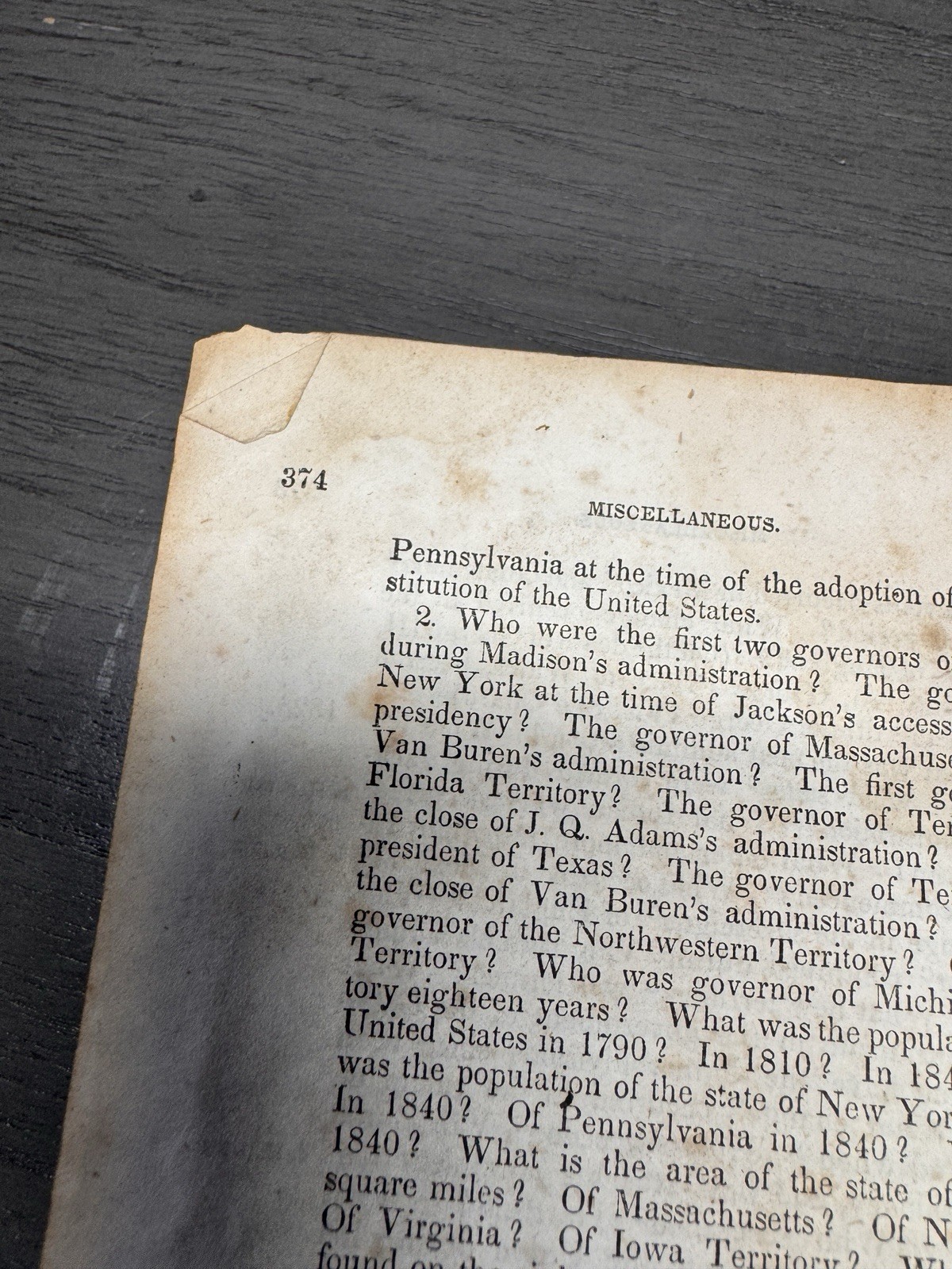 1849 History of the United States Marcius Willson Antique School Book Map