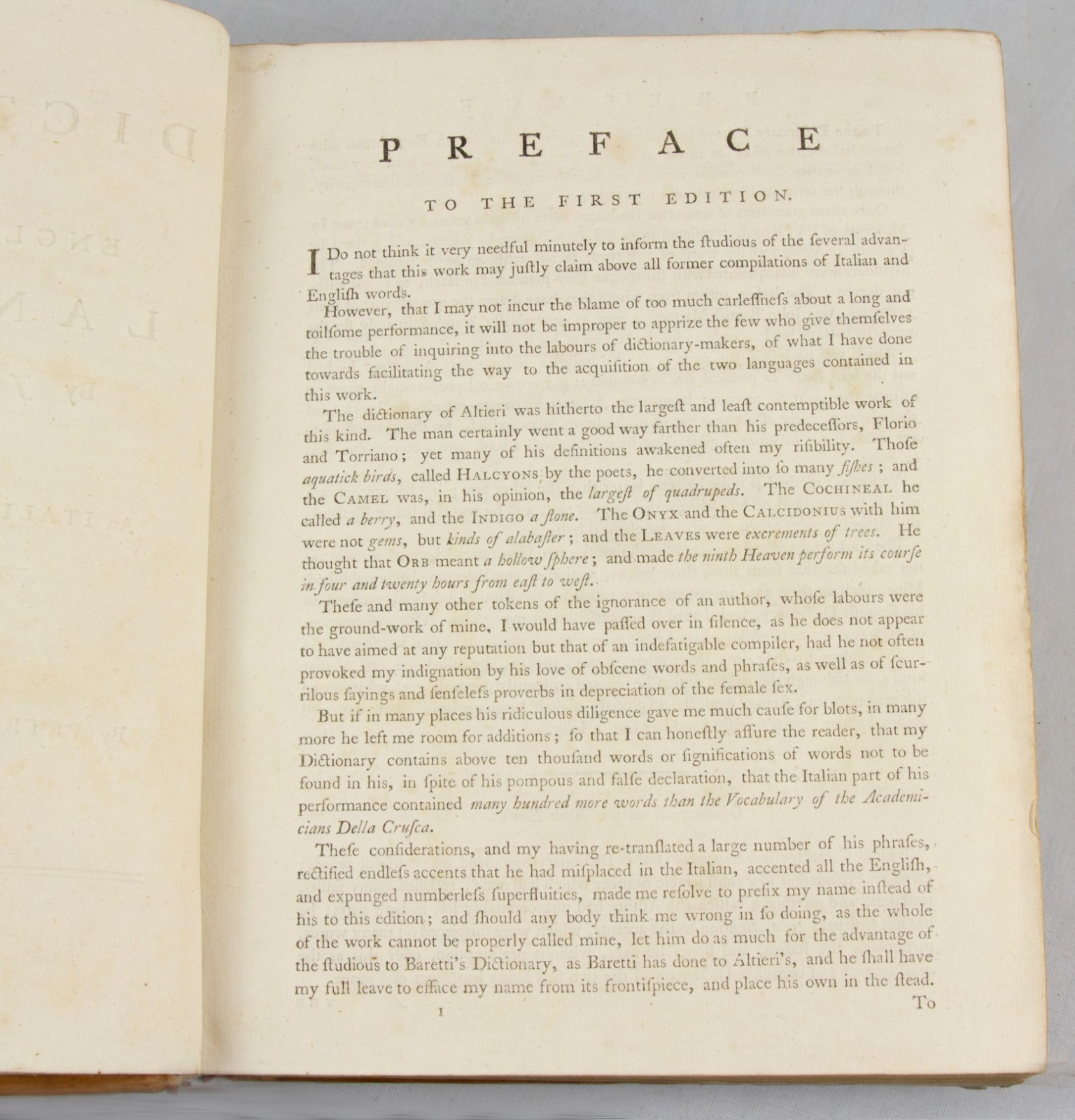 English Italian – Joseph Baretti DICTIONARY – 1790 – Bridehead Dorset provenance