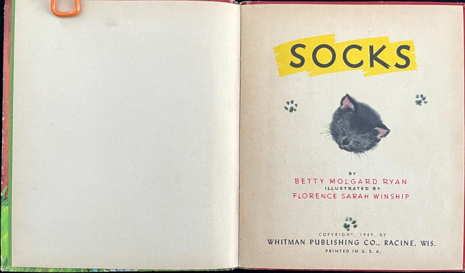 SOCKS ~ children’s 36p 1st ed. Whitman Tell-A-Tale Book ~ Florence Sarah Winship