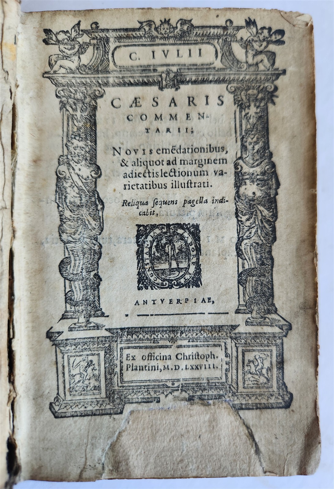1578 JULIUS CAESAR ILLUSTRATED antique ORIGINAL 16th CENTURY PIGSKIN BINDING