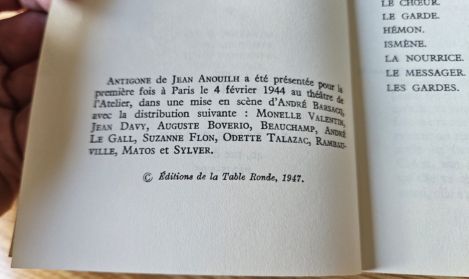Antigone Jean Anouih 1947 La Table Ronde Paperback, Rare French Vintage PB