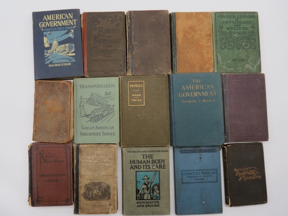 15 ANTIQUE MATH, GOVERNMENT, HISTORY, PHYSICS BOOKS COLLECTION LOT 1832-1943