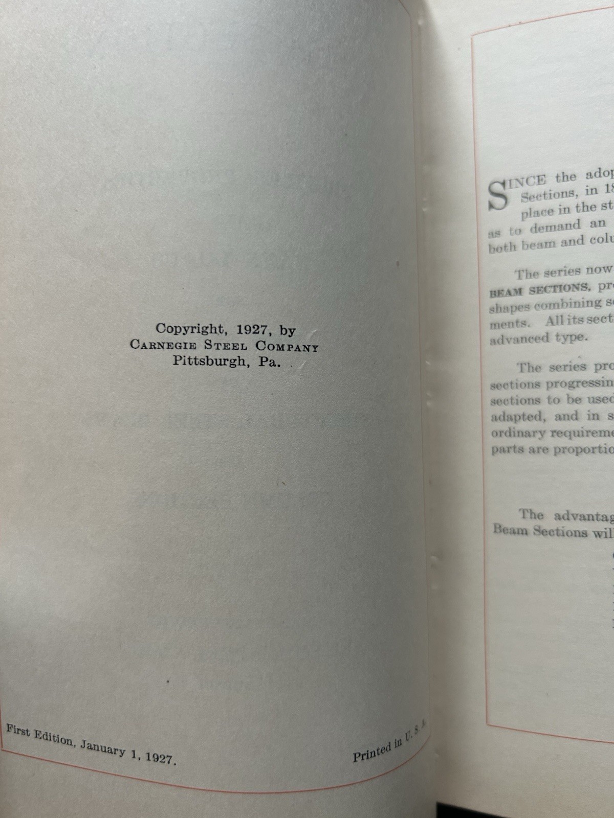 Vtg. 1927 Carnegie Steel Co. Beam Sections Book, Duquesne Works Eng’g Dept.