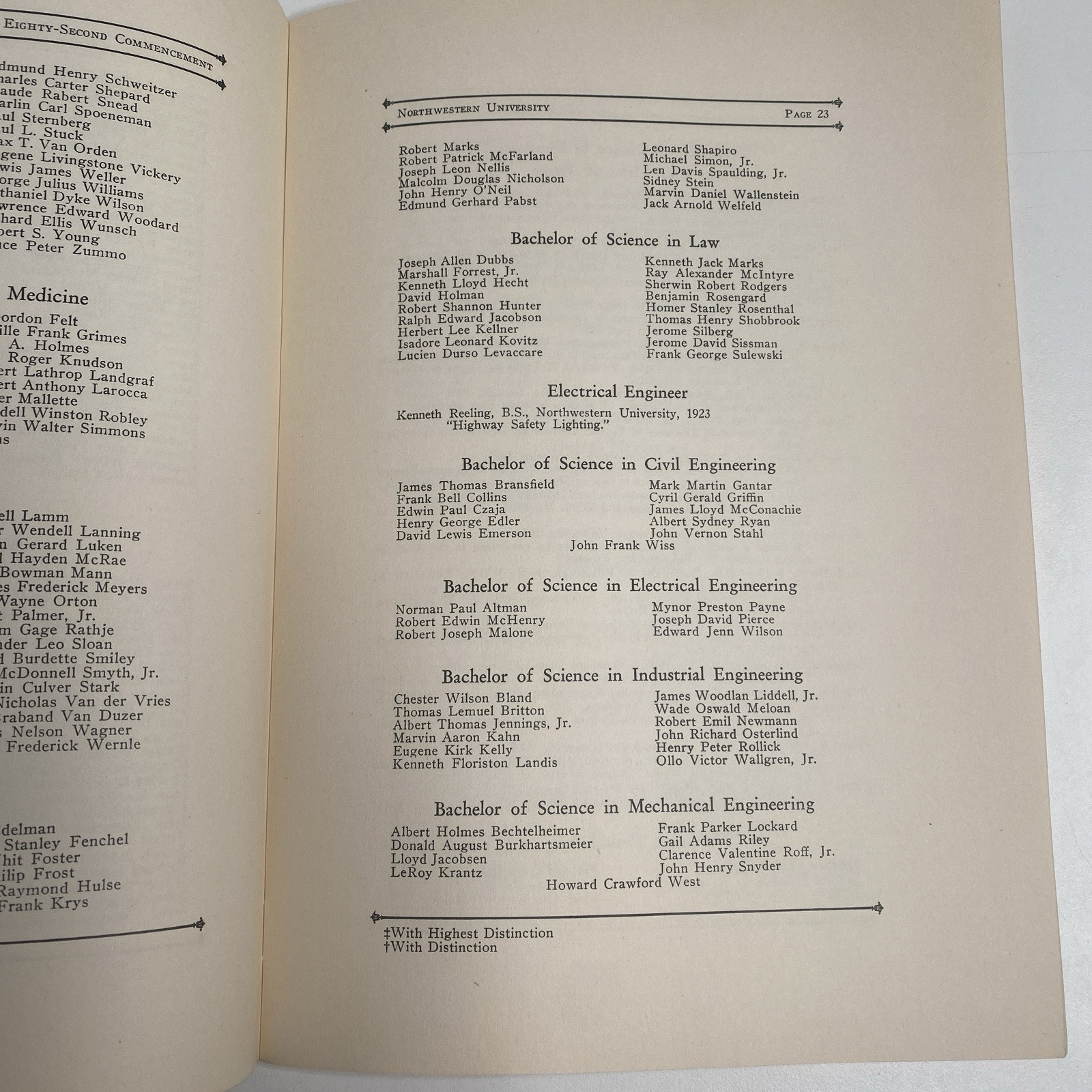 1940 Northwestern University 82nd Annual Commencement 54 pgs Evanston Illinois