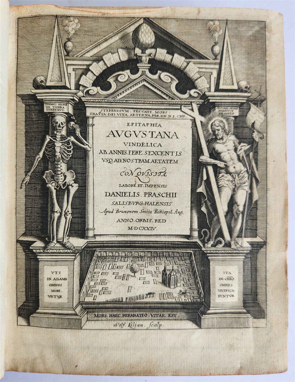 1624 FUNERAL INSCRIPTIONS – EPITAPHS in AUGSBURG GERMANY antique VELLUM BINDING