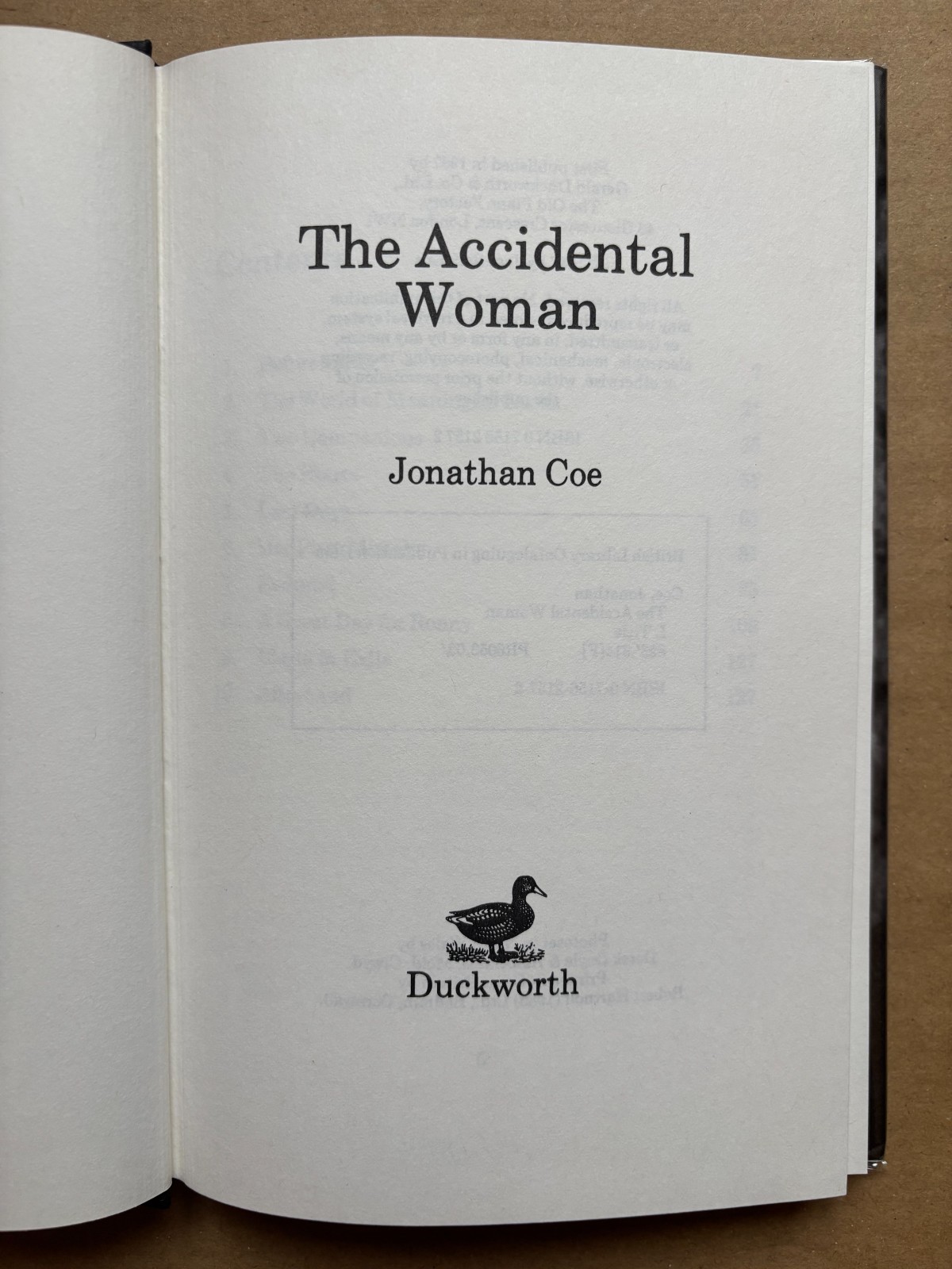 Jonathan Coe The Accidental Woman 1987 first edition 1st/1st What a Carve Up