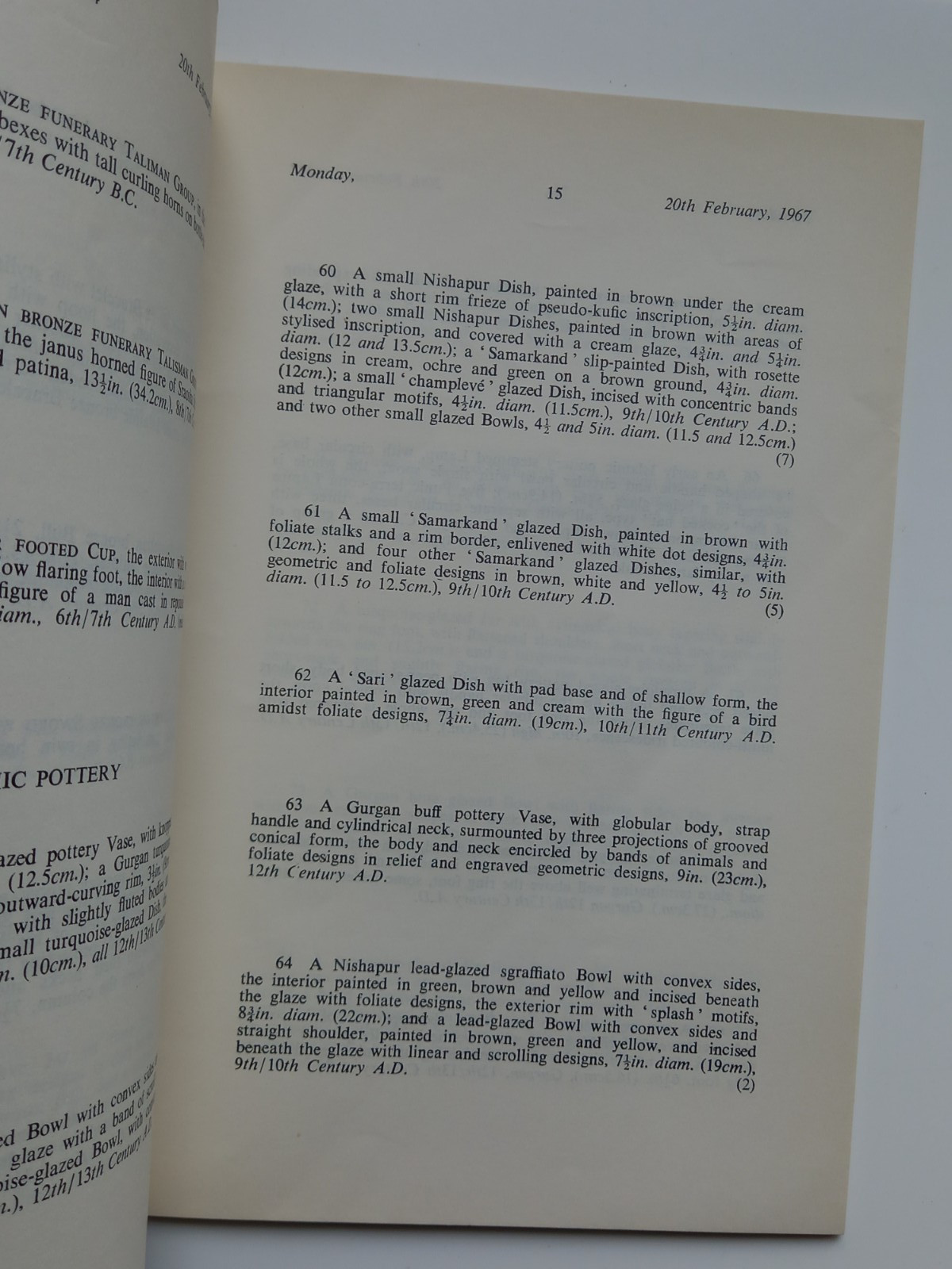 Sotheby 1967 Egyptian Greek Etruscan Antiquities BUYER NAMES PRICE LIST Islamic