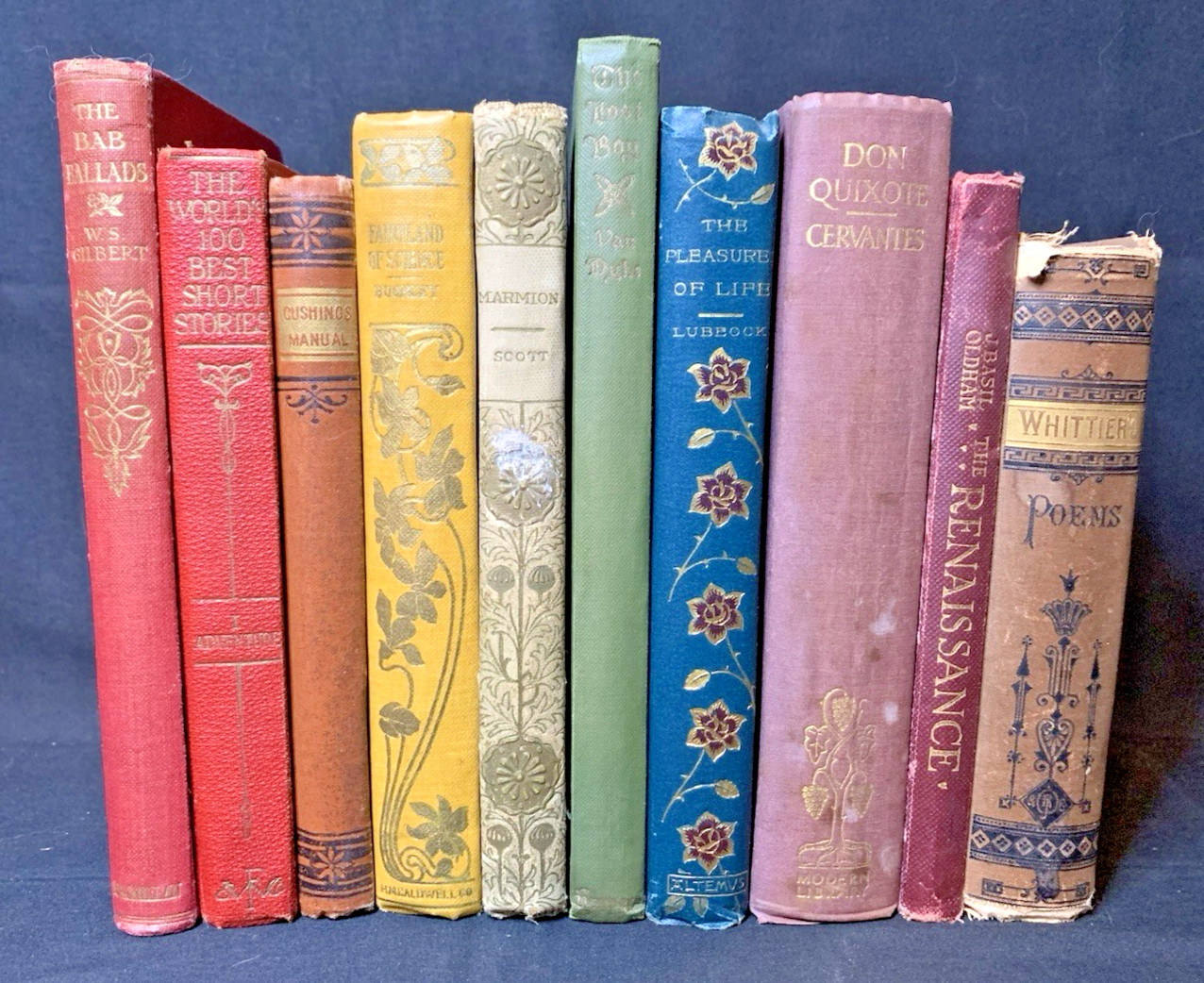 Antique Rainbow Decor Books Lot 10 Small HC Late 1800s Illustrated Stack Vintage