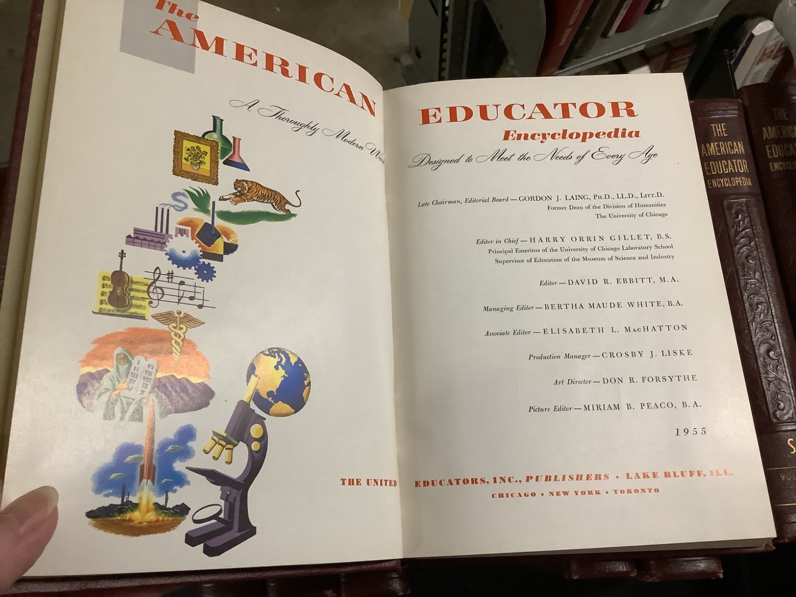 American Educator Encyclopedia 10 Vol. Complete 1955 Embossed Maroon Leather