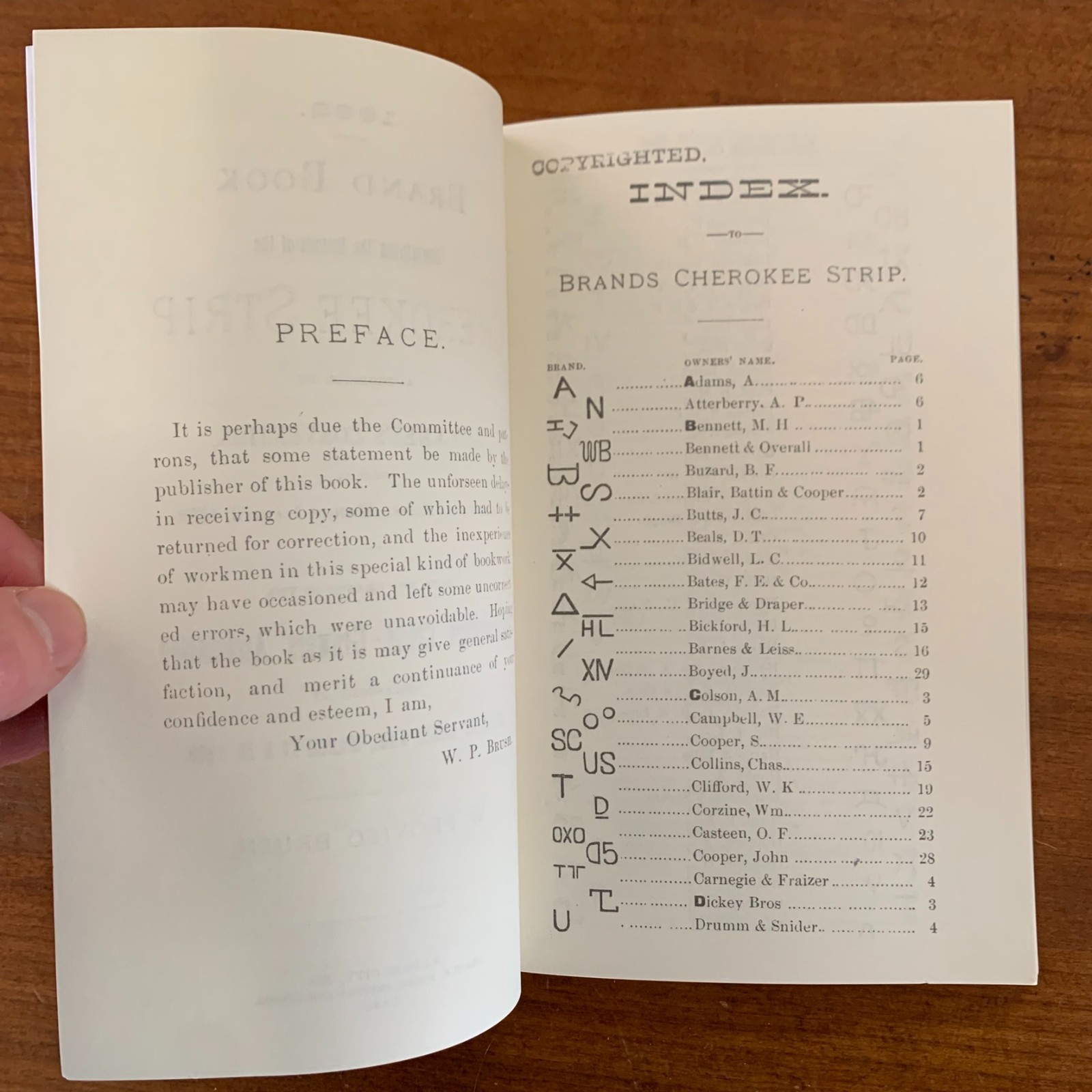 1882 Brand Book Cherokee Strip Southwestern Cattle-Growers’ Assoc. / Facsimile