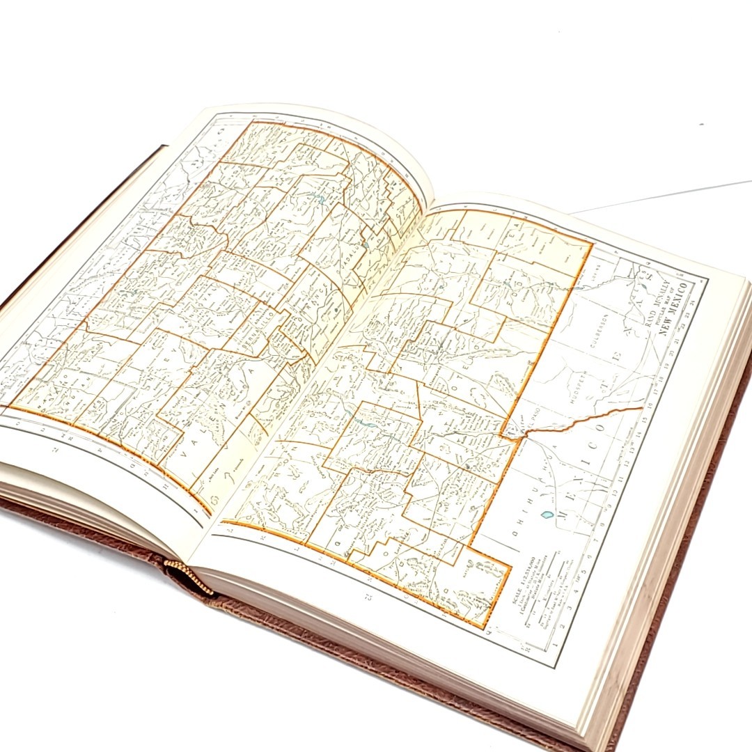 Antique Leather Rand McNally World AtlasS Book 1951 Vintage WW2 Maps Geography