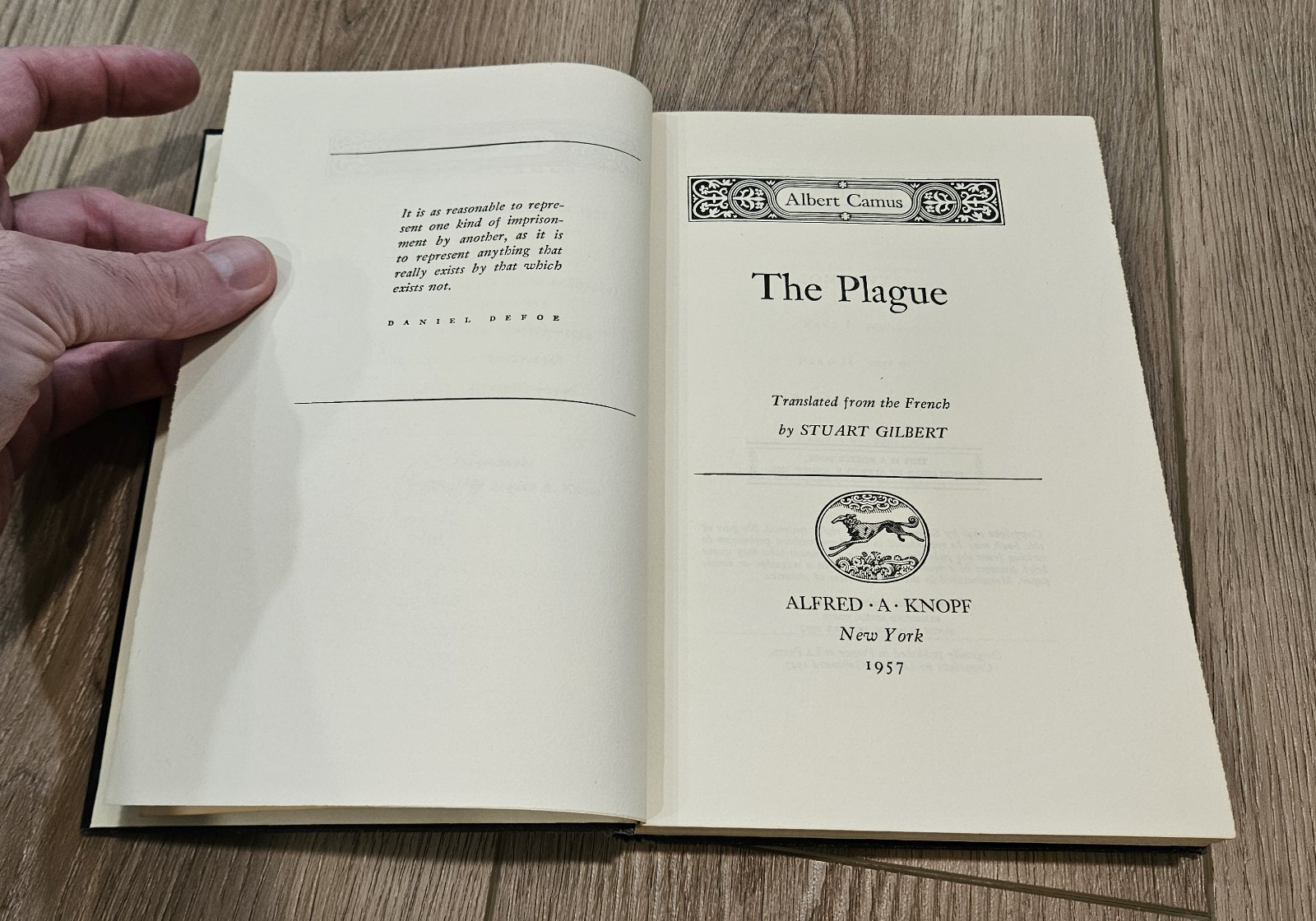 The Plague by Albert Camus – 1957 Ninth Printing Alfred Knopf Hardcover (No DJ)