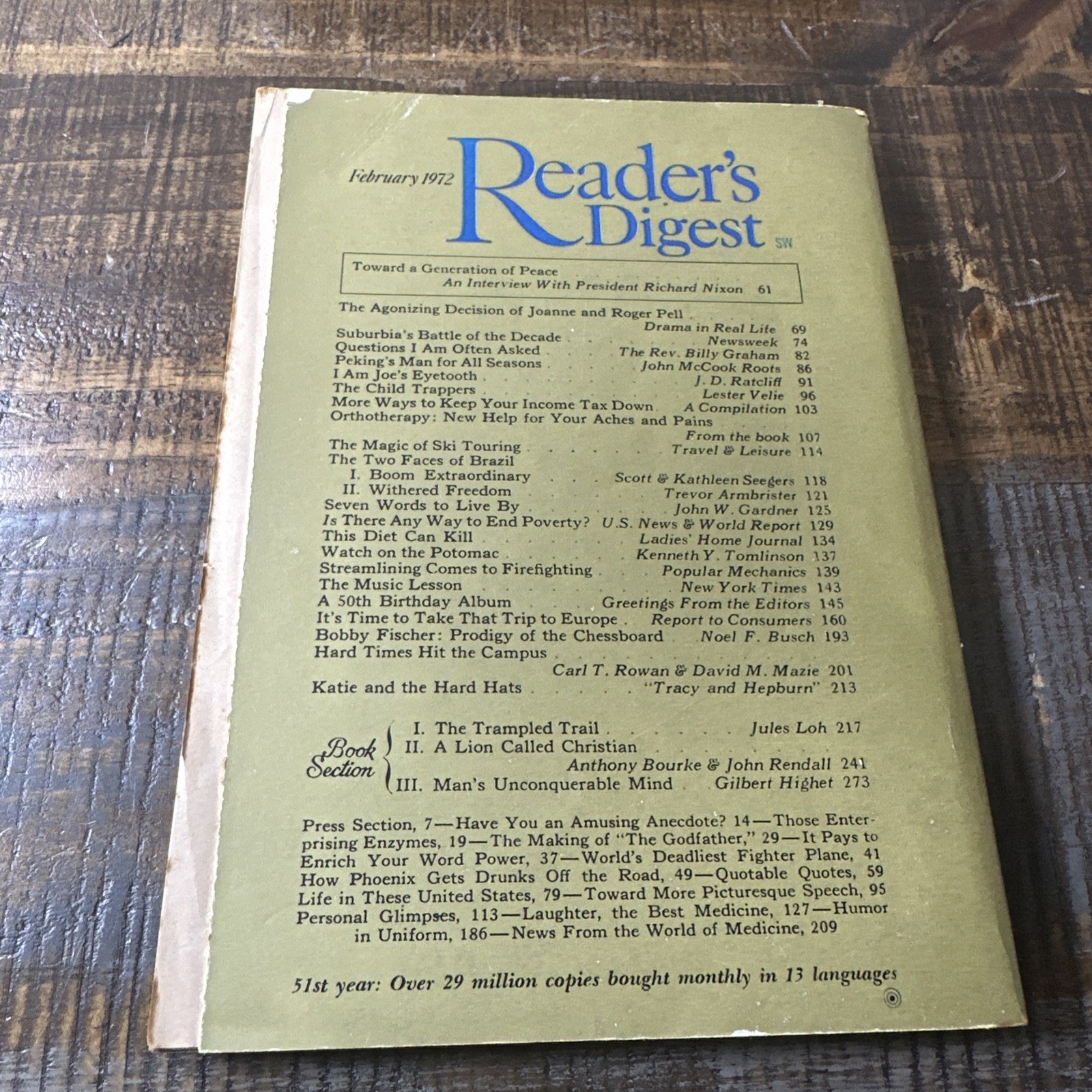Readers Digest 50th Anniversary Edition Paperback 1972 Vintage Gold Cover Ads