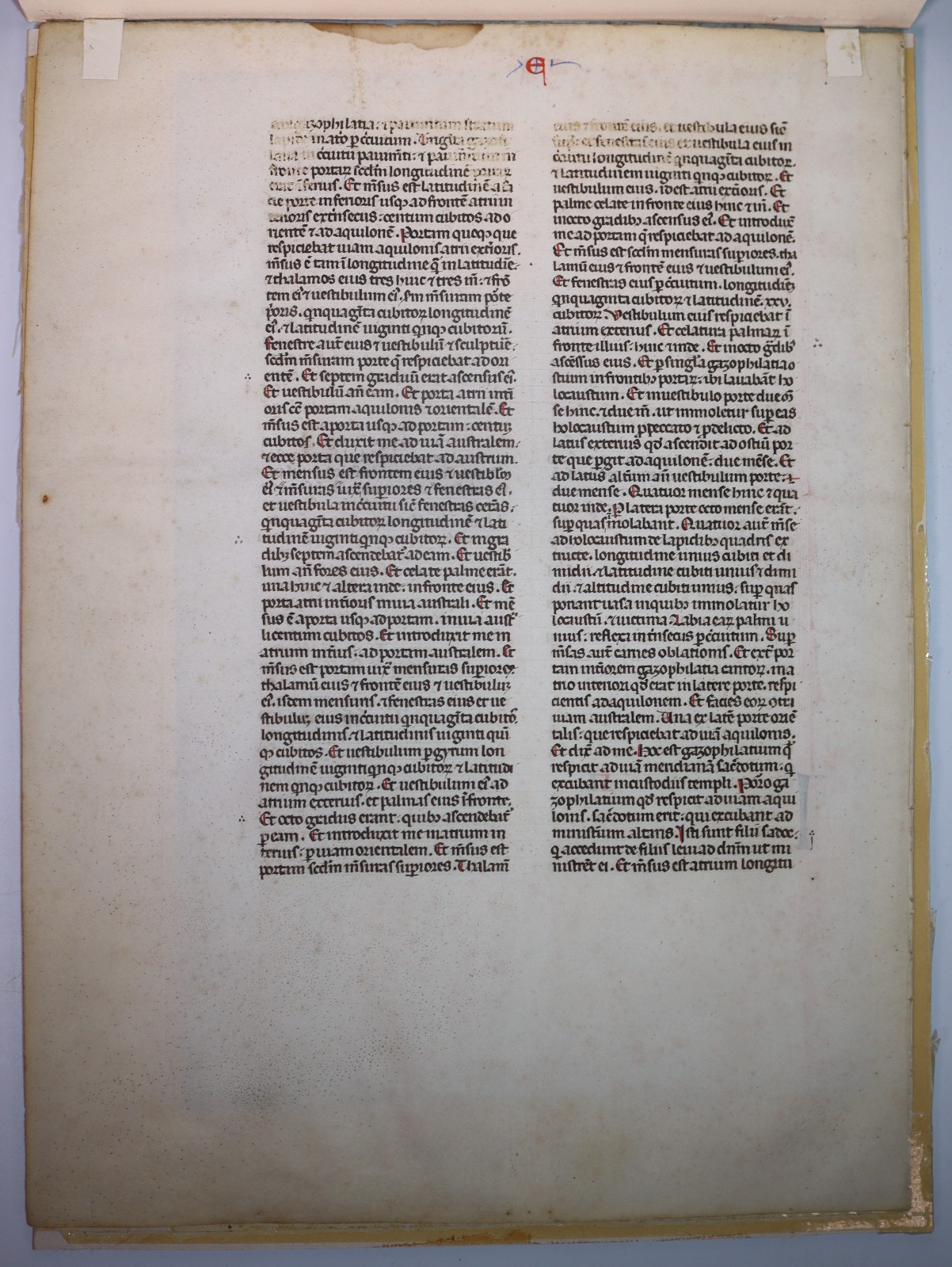 1260-1280 13th Century VELLUM LEAF FROM LATIN BIBLE in Latin Blue Red