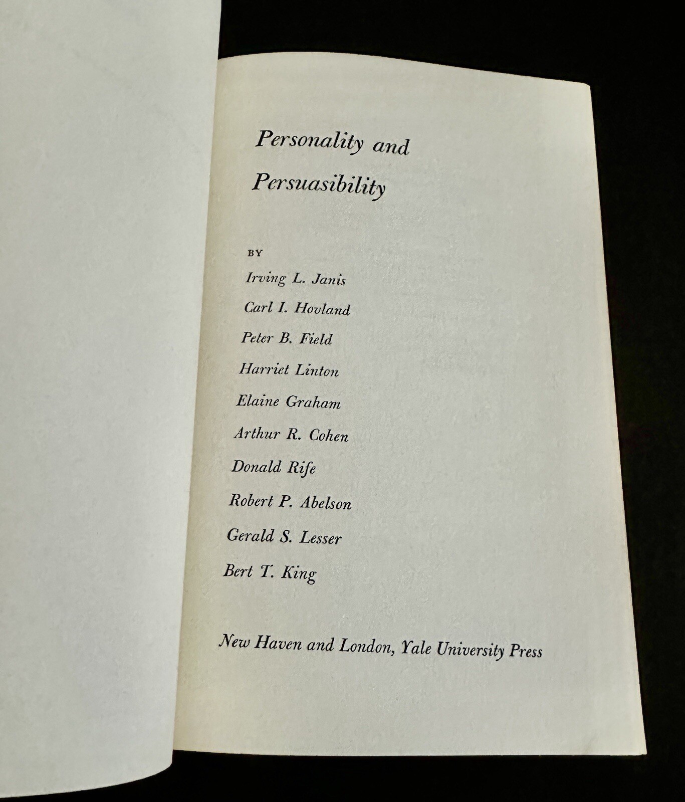 Personality and Persuasibility Janis 1966 PB Yale Studies VG Psychology