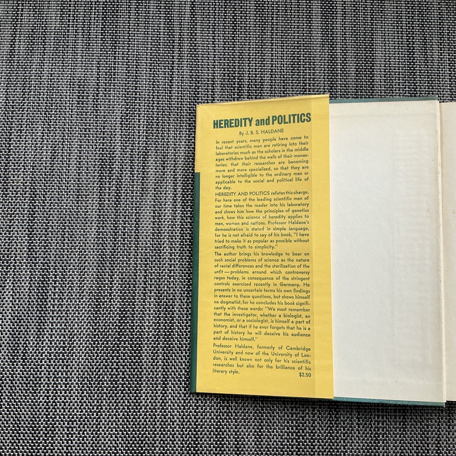 1938 Heredity and Politics by J.B.S. Haldane 1st Ed First Edition DJ Near Fine