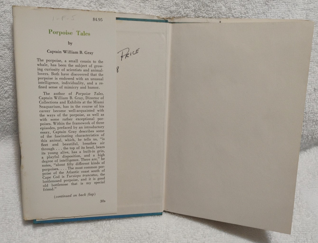 Porpoise Tales By Captain William B. Gray Vintage 1st Edition 1964 HC Book