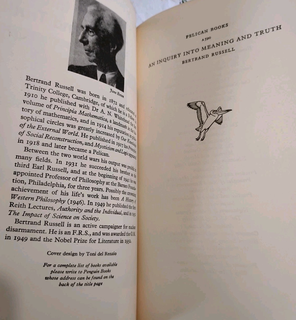 1962 1st Pelican Ed AN INQUIRY INTO MEANING AND TRUTH Bertrand Russell A590 Rare