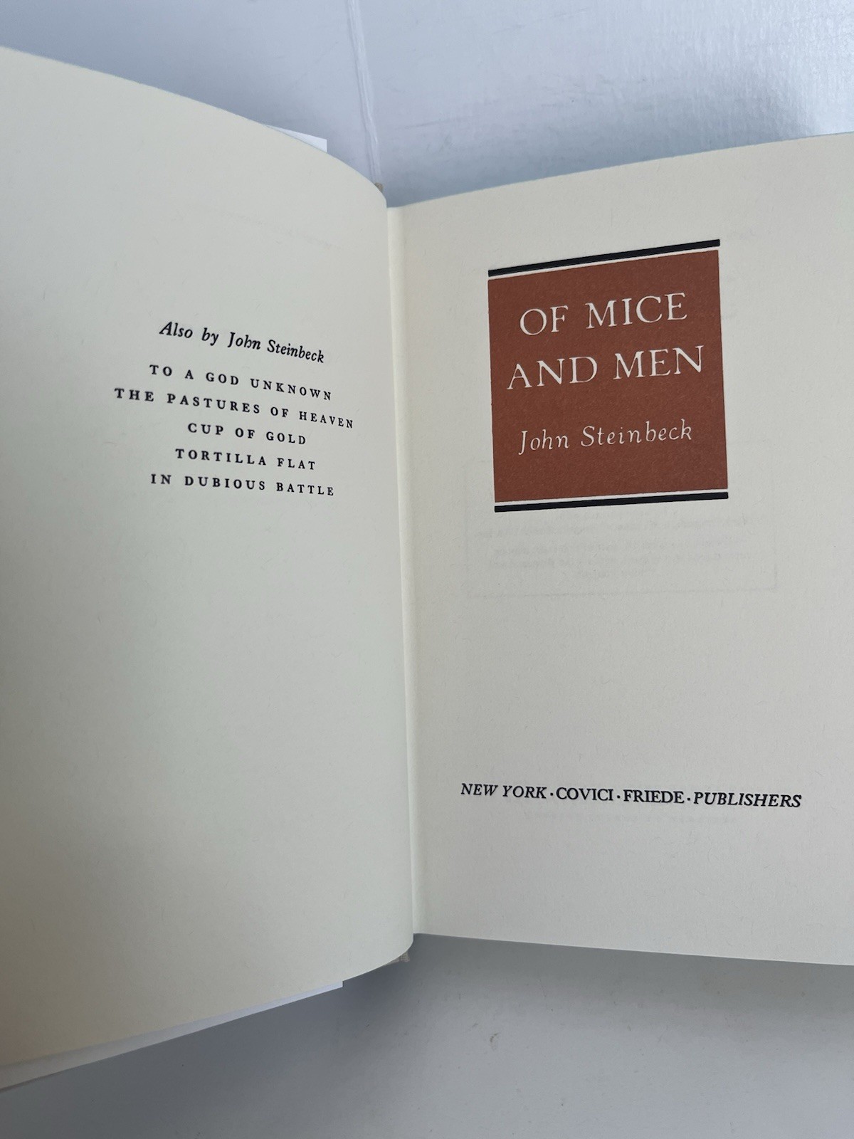 Of Mice and Men, John Steinbeck, First Edition Library, Facsimile