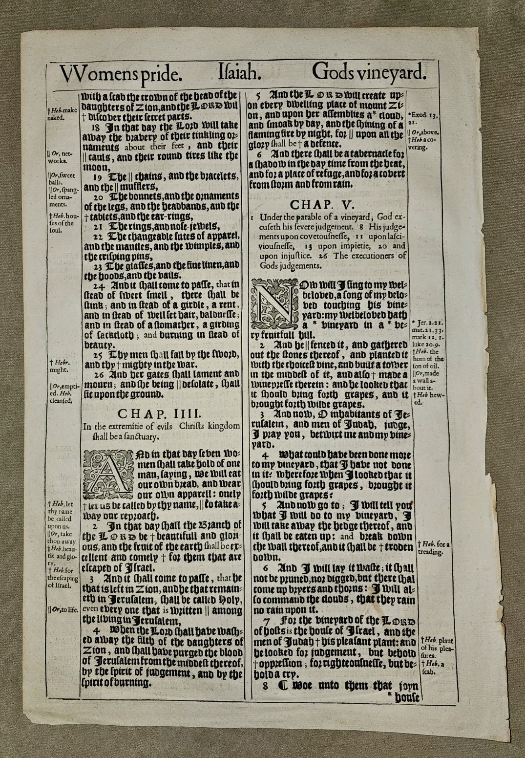 Original Leaf from the 1st Ed. of the 1611 King James Bible Printed Before 1650