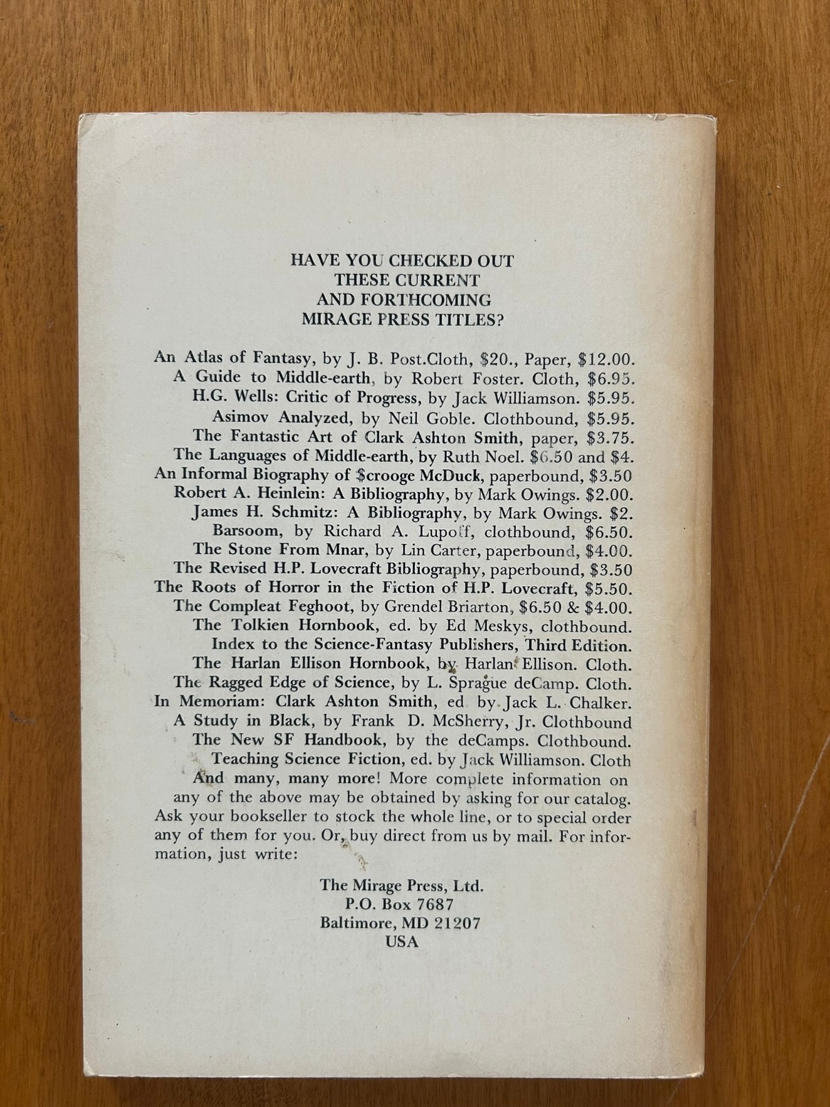 1975 A Catalog of Lovecraftiana – The Grill/Binkin Collection – H.P. Lovecraft