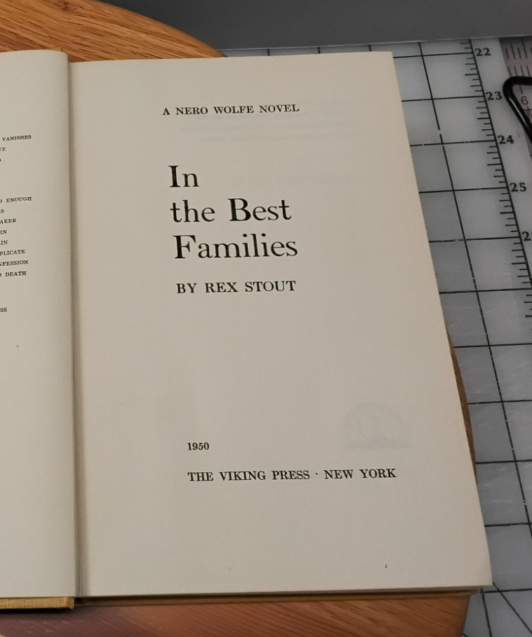 In The Best Families. Rex Stout. 1950. 1st edition hc/dj RF3b