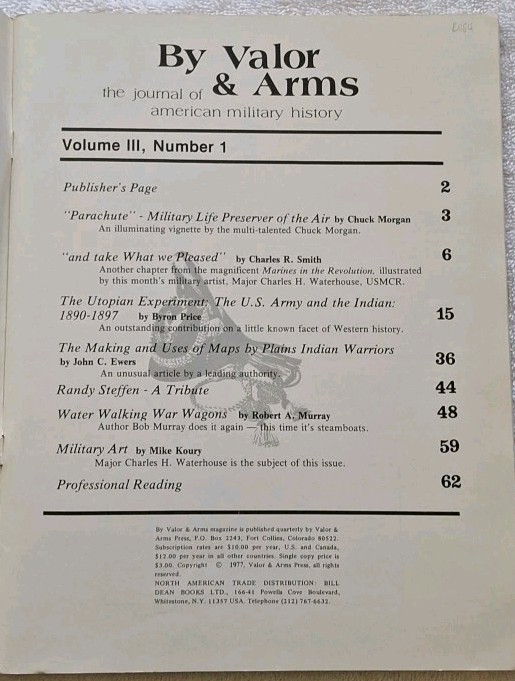 By Valor and Arms. Vol 3, No 1. 1977. Revolutionary War, Indian Wars. Good+