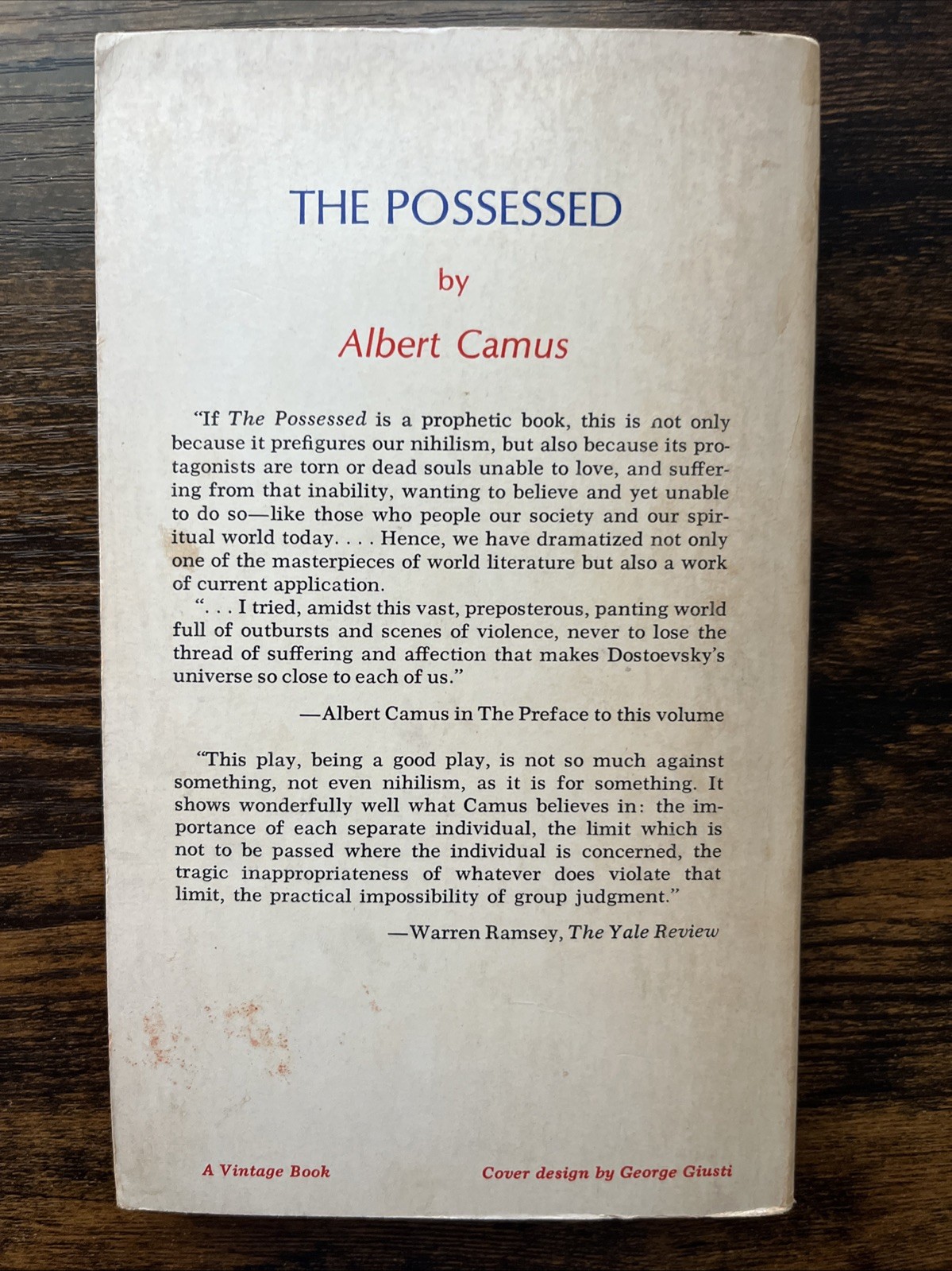 The Possessed by Albert Camus Vintage Paperback 1964