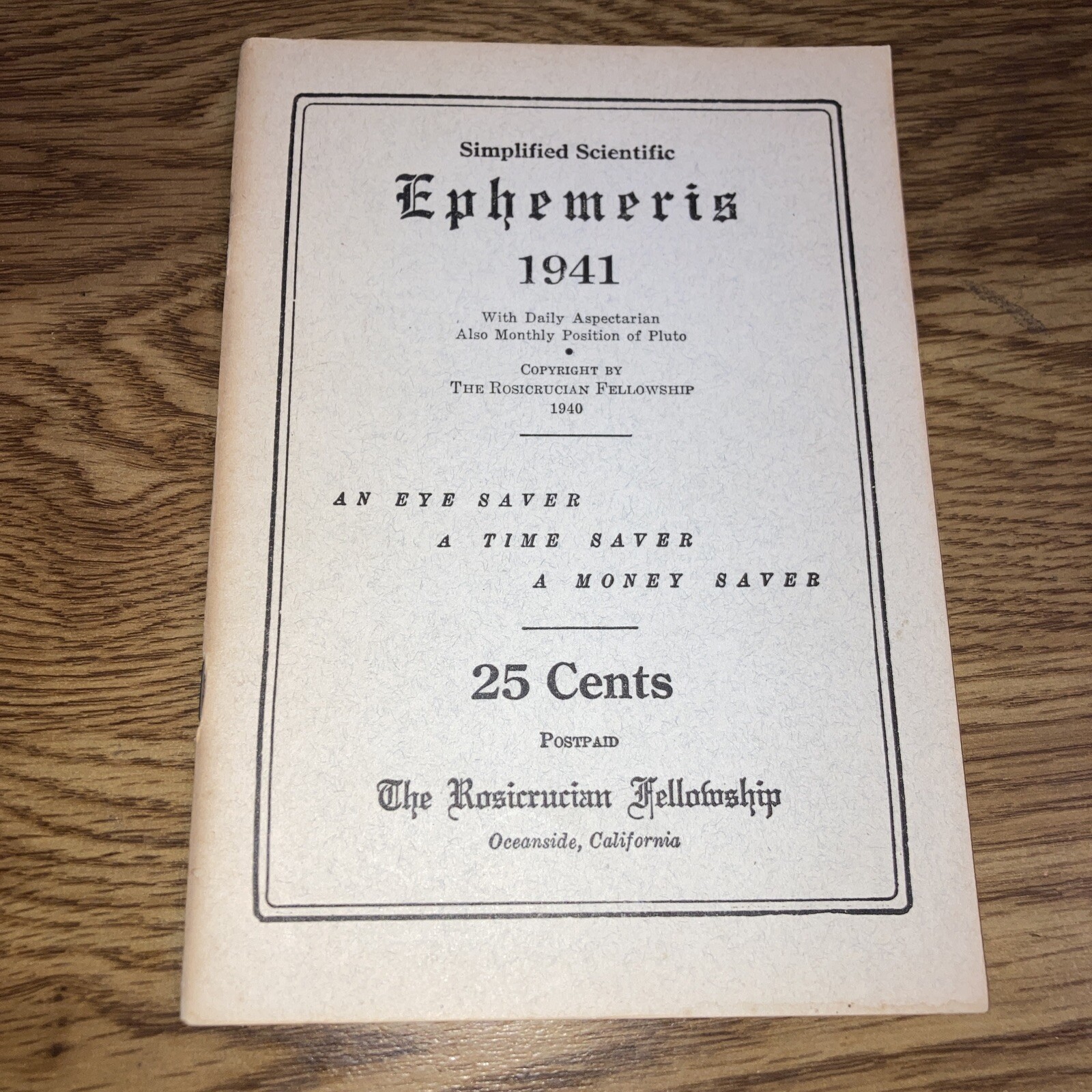 Simplified Scientific Ephemeris – Rosicrucian Fellowship 1941
