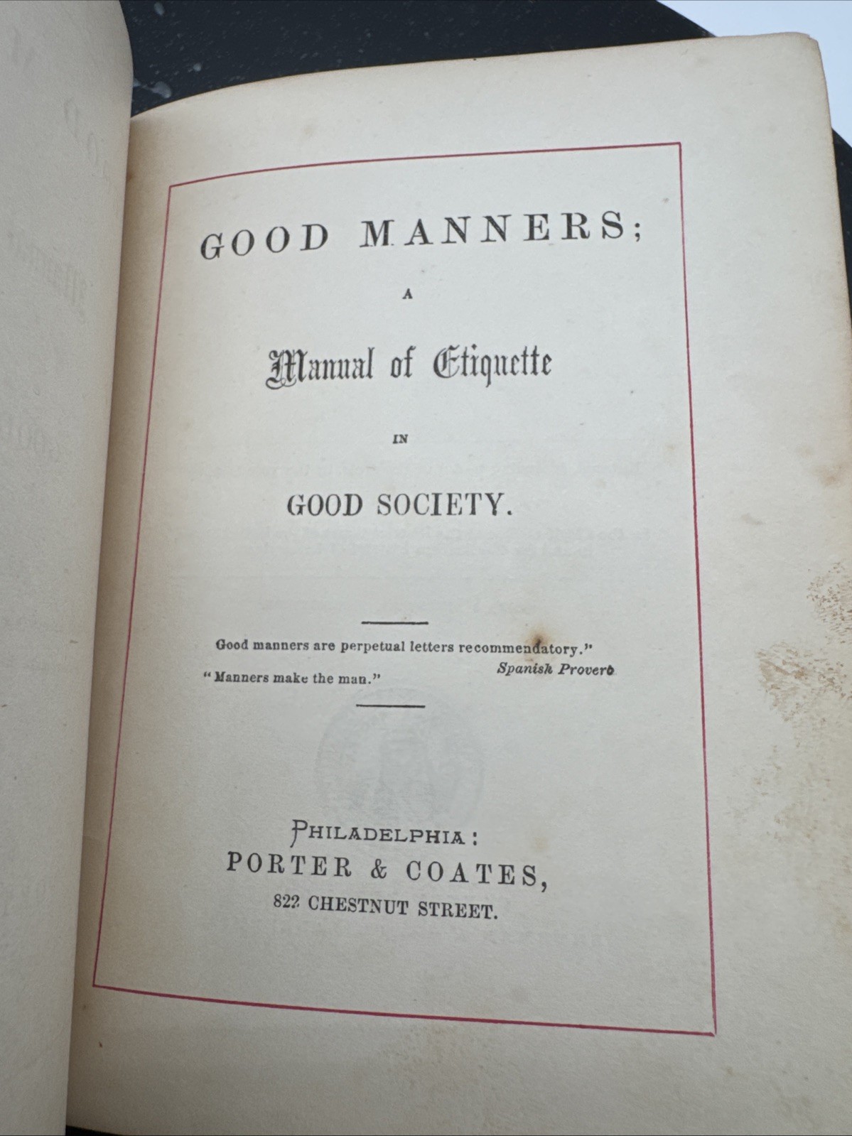 Good Manners A Manual of Etiquette in Good Society | 1870 | Hardcover | Good