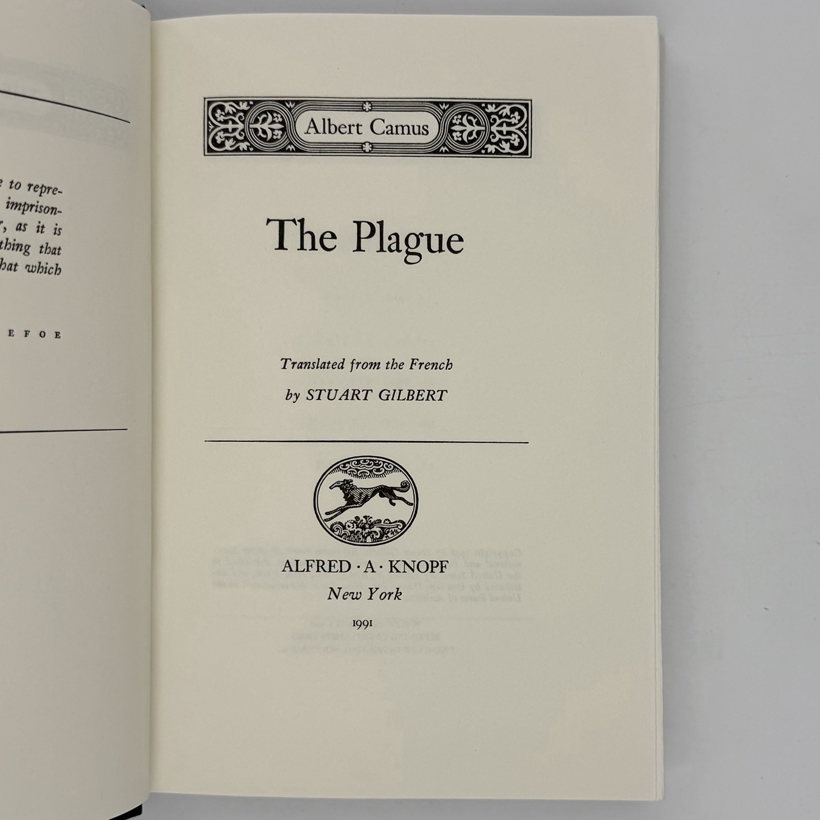 The Plague – Albert Camus (1st US edition 25th print HC) Alfred A. Knopf, 1991