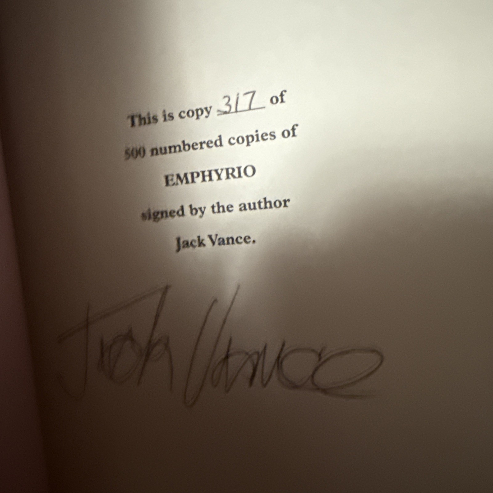 Jack Vance / Emphyrio The Signed/Limited Edition 1st Edition 1995 500 Copies New