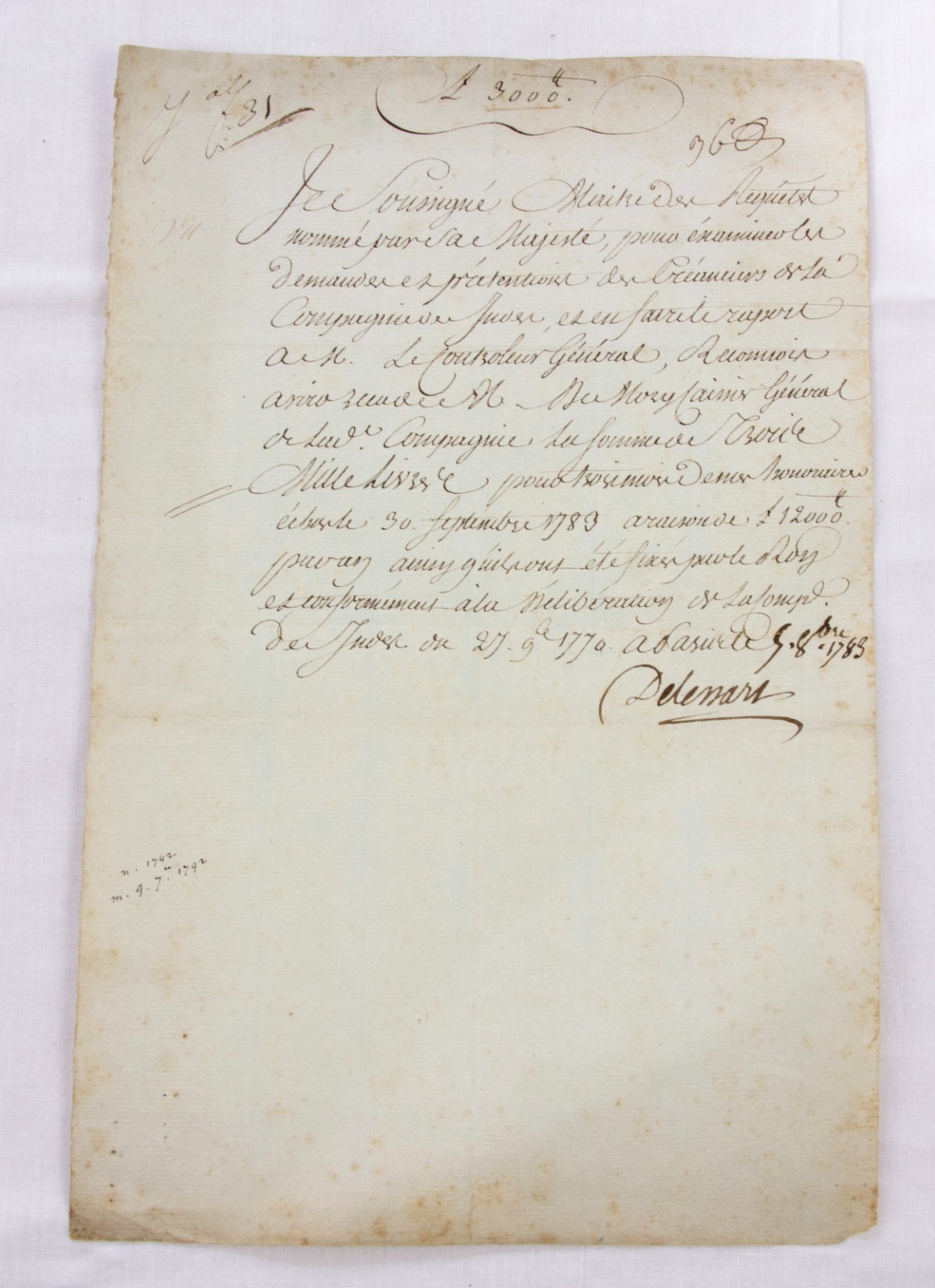 FRENCH East India Company – manuscript archive from 1747-1800 – Compagnie Indes