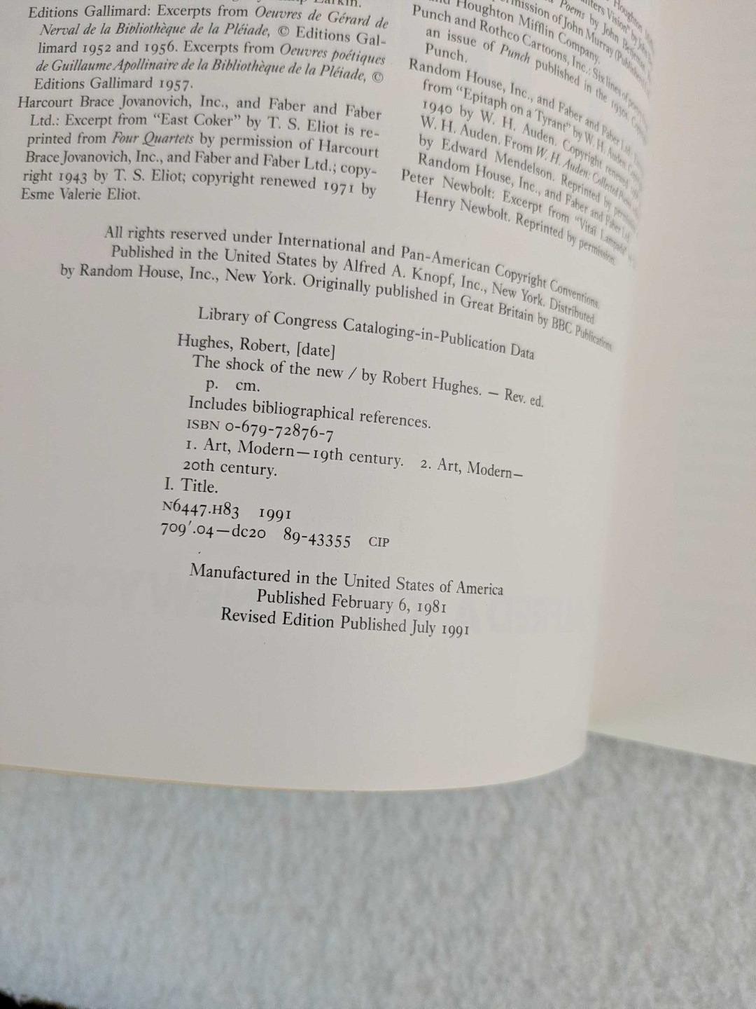 Robert Hughes THE SHOCK OF THE NEW 1991 Alfred A. Knopf, NY Revised Edition