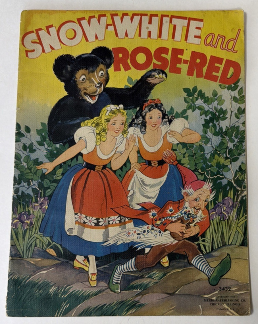 Snow White and Rose Red 1938 Merrill Publishing Co. #3432 Linen-like Vintage VG