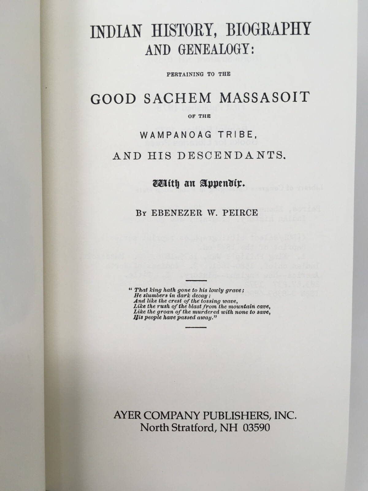 Indian History, Biography & Genealogy by Ebenezer Peirce Wamponoag Tribe 2002