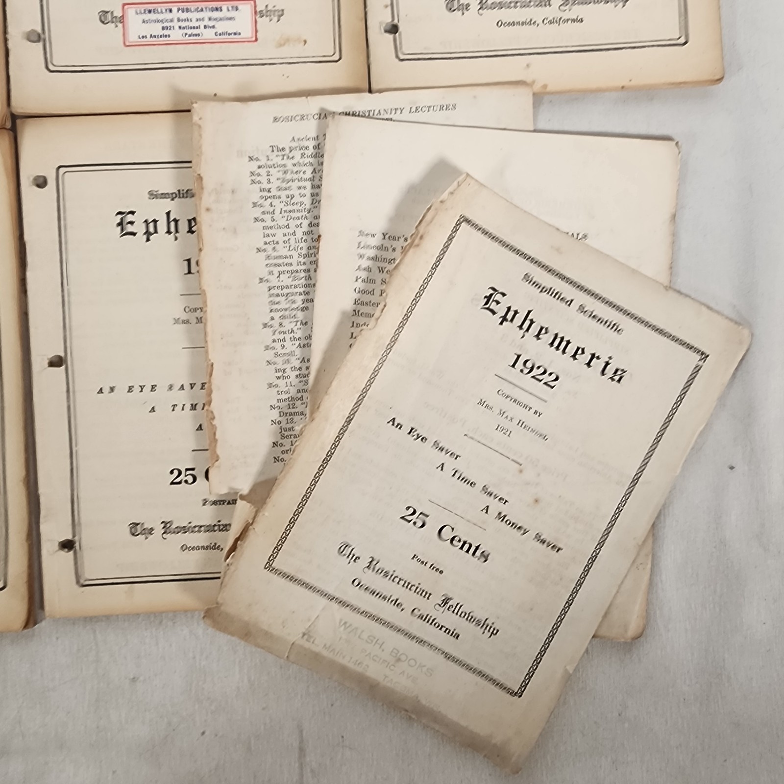 Lot 15 Simplified Scientific Ephemeris – Rosicrucian Fellowship 1908 – 1922