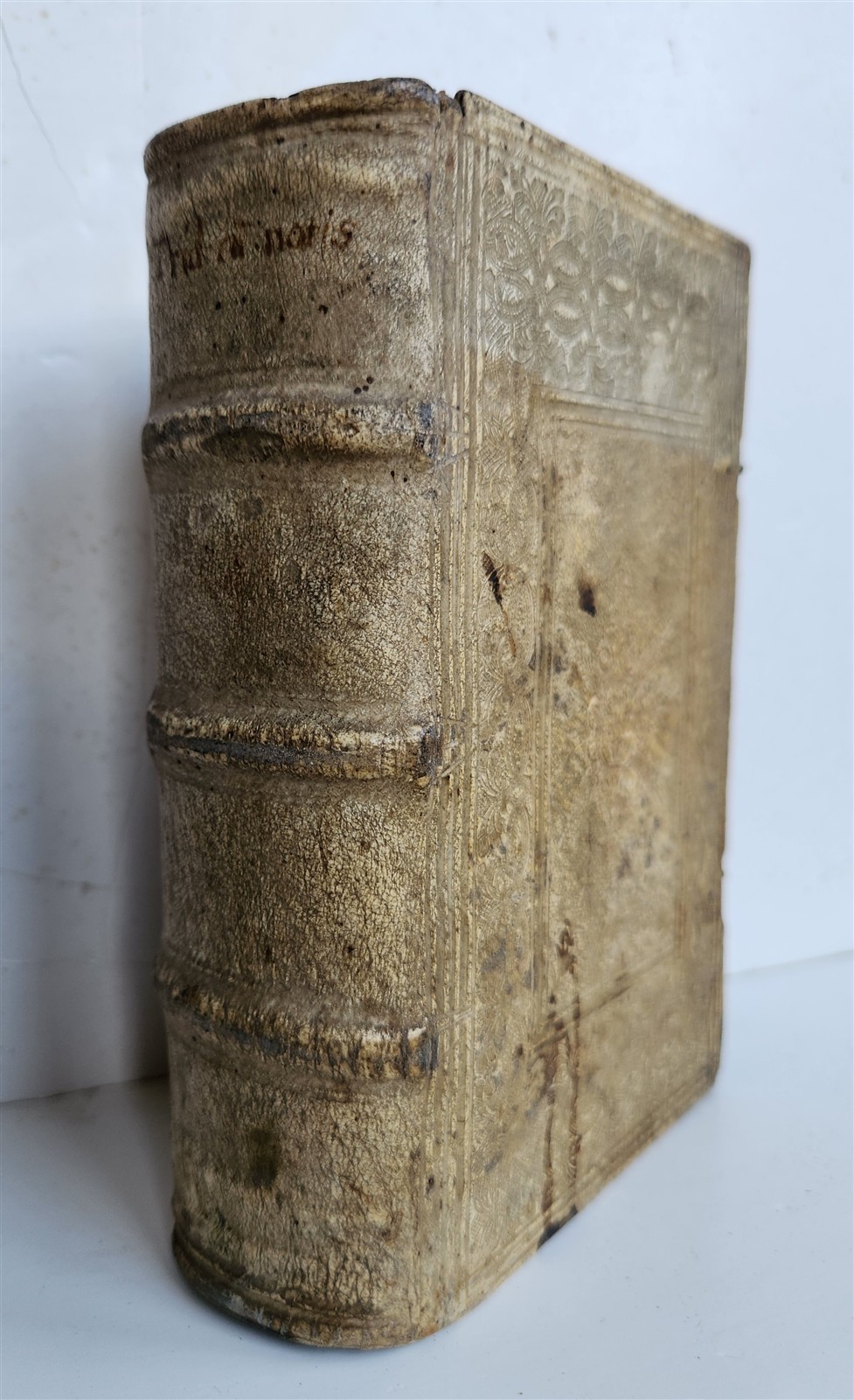 1664 COUNCIL OF TRENT antique decorative PIGSKIN over WOOD BINDING w/ CLASPS