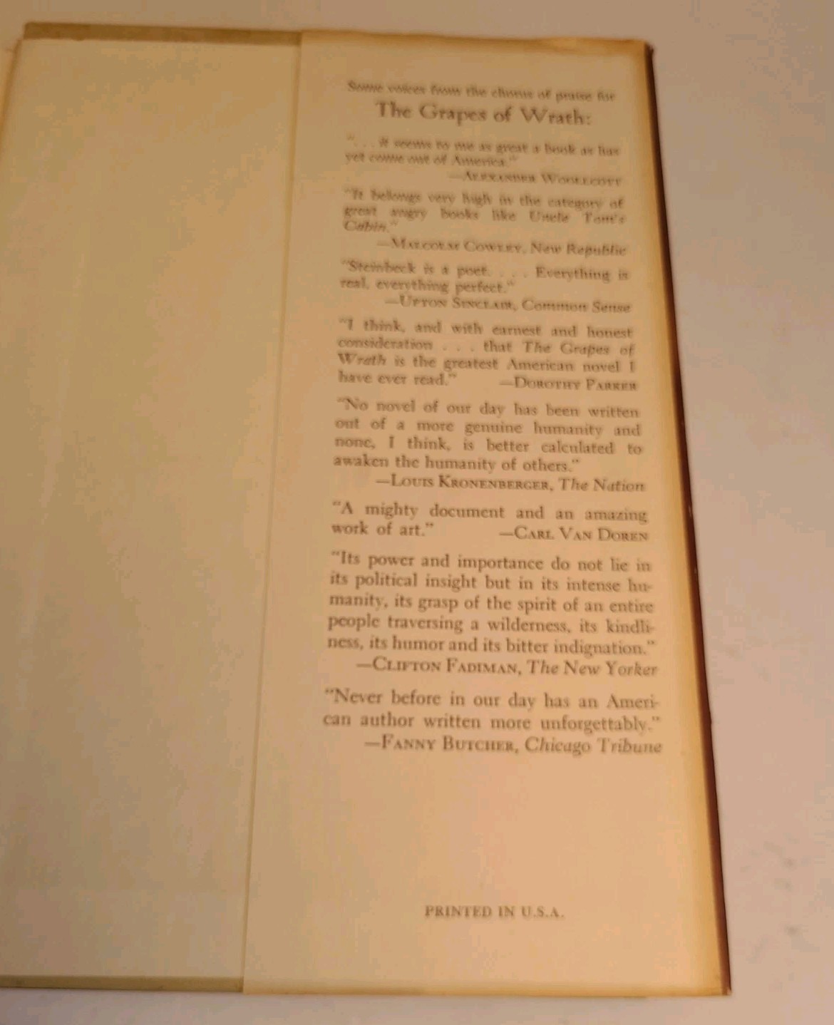 The Grapes of Wrath by John Steinbeck 1939 Viking Press 1st Book Club Edition DJ