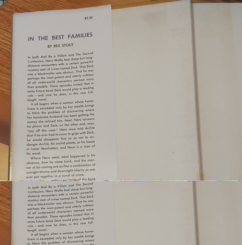 In The Best Families. Rex Stout. 1950. 1st edition hc/dj RF3b