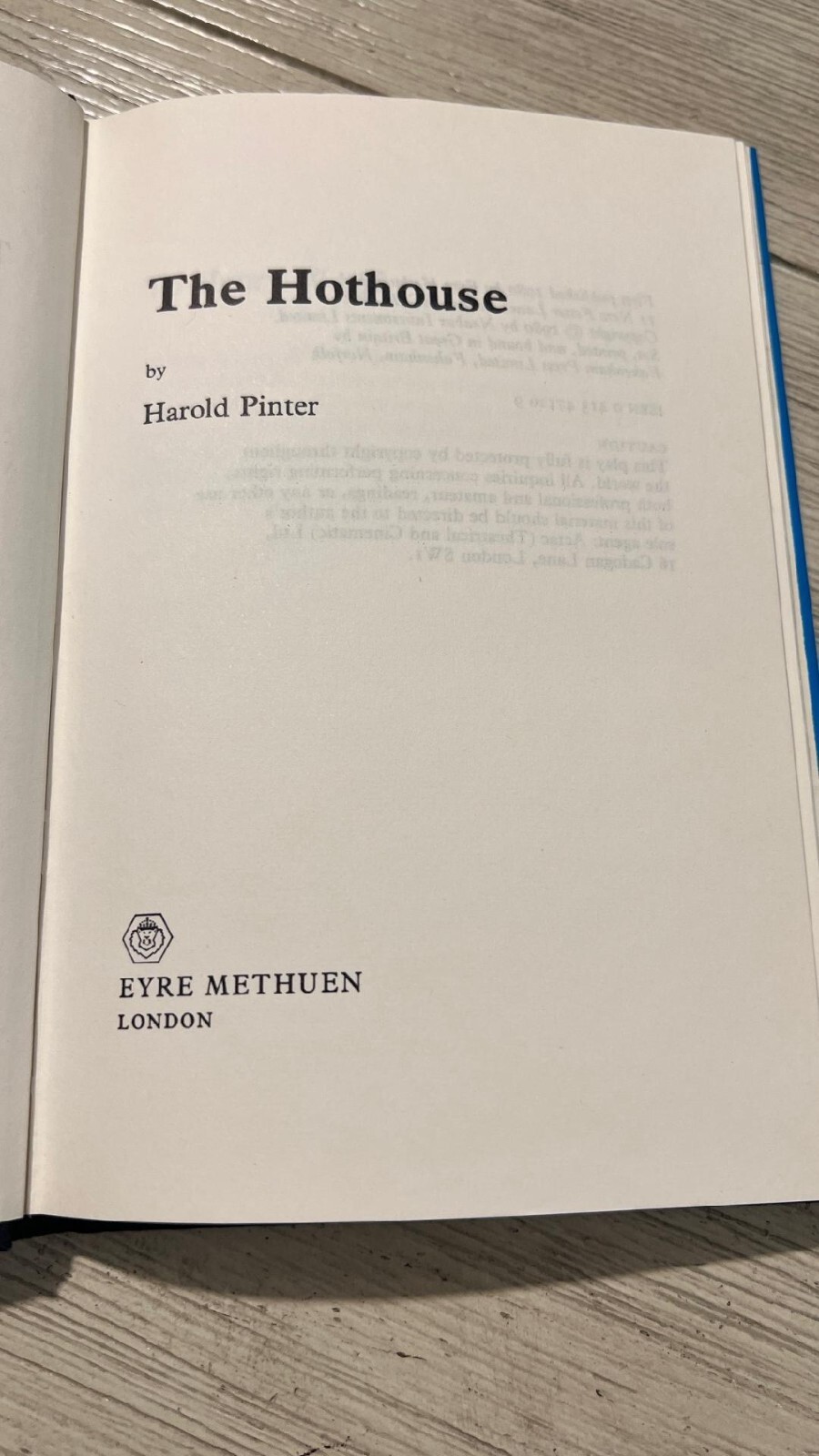 THE HOTHOUSE a play by Harold Pinter – 1st Edition, Very Good