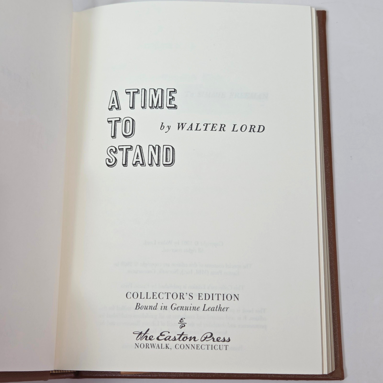 Easton Press A Time To Stand Lord Leather Alamo Texas Military History Notes