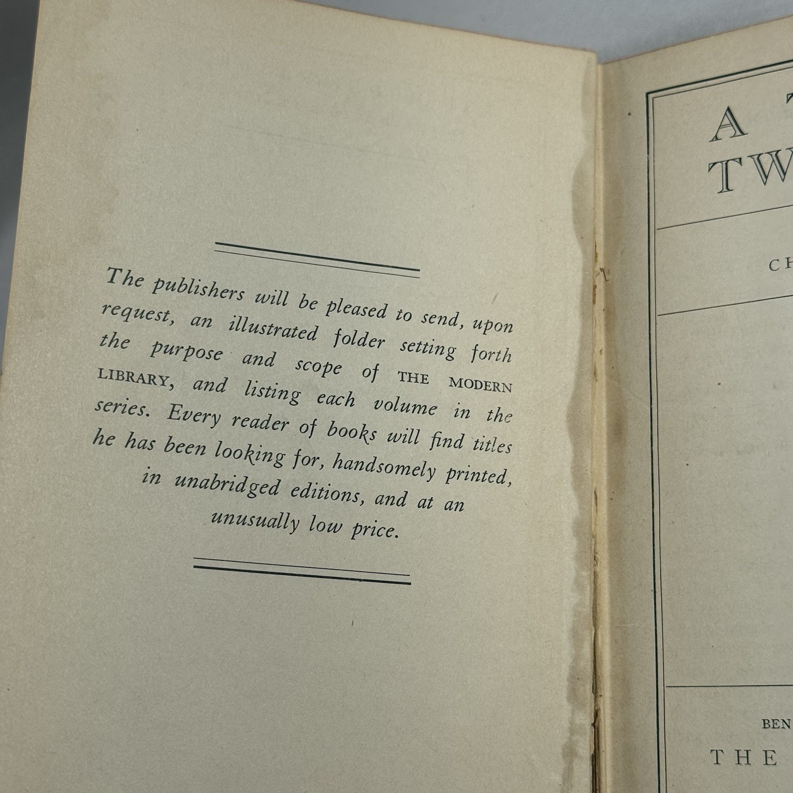 Charles Dickens / A Tale of Two Cities 1st Edition 1935 Modern library VTG