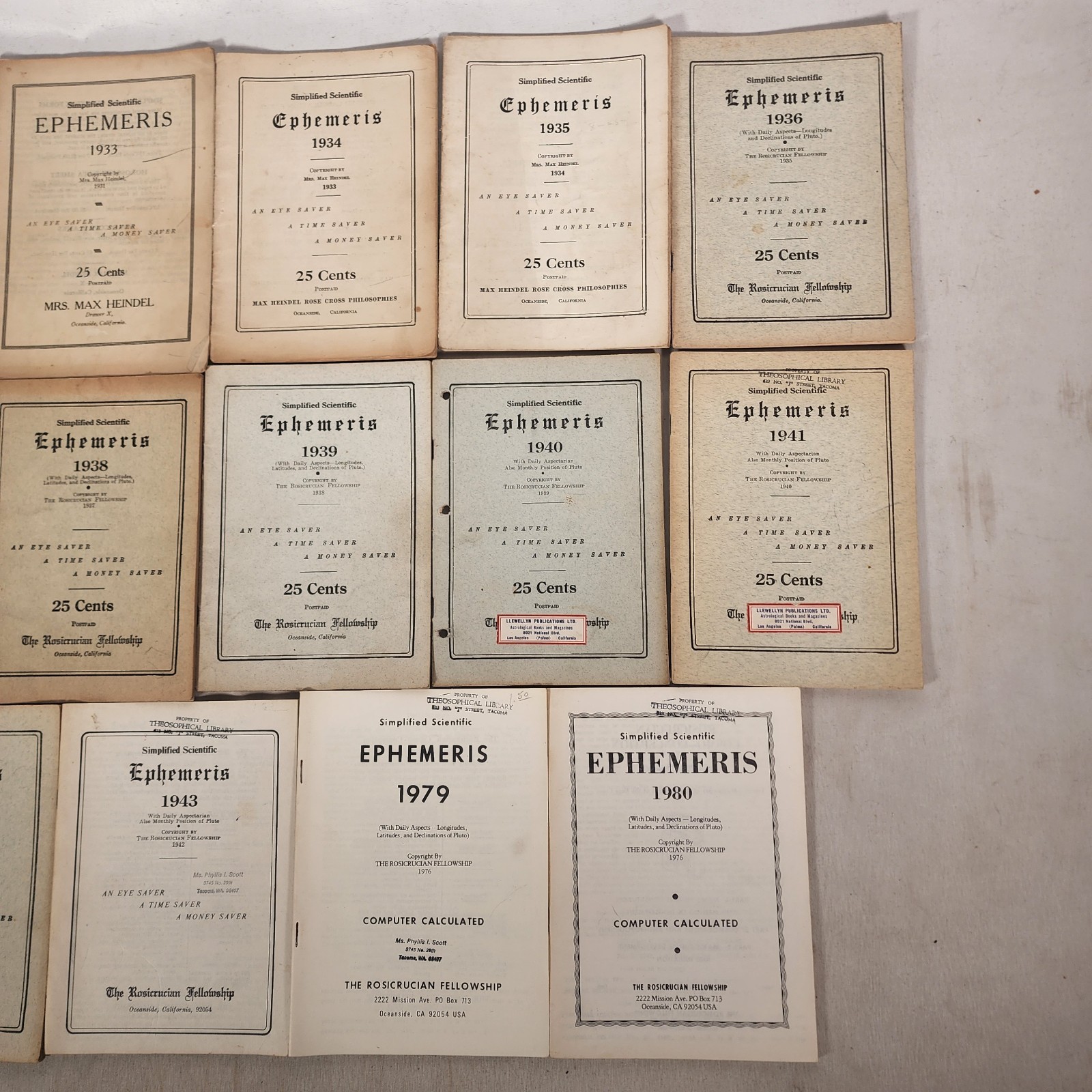 Lot 14 Simplified Scientific Ephemeris – Rosicrucian Fellowship 1932 – 1980