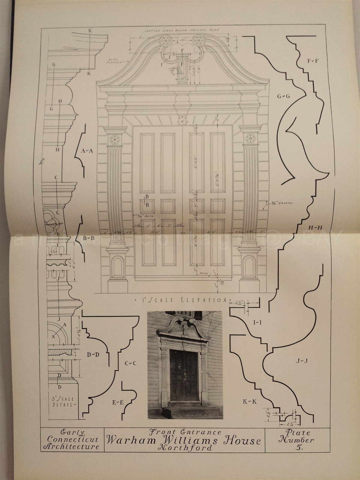 1924 antique EARLY CONNECTICUT ARCHITECTURE tipped-in 25 PLATES 20×14 drawings