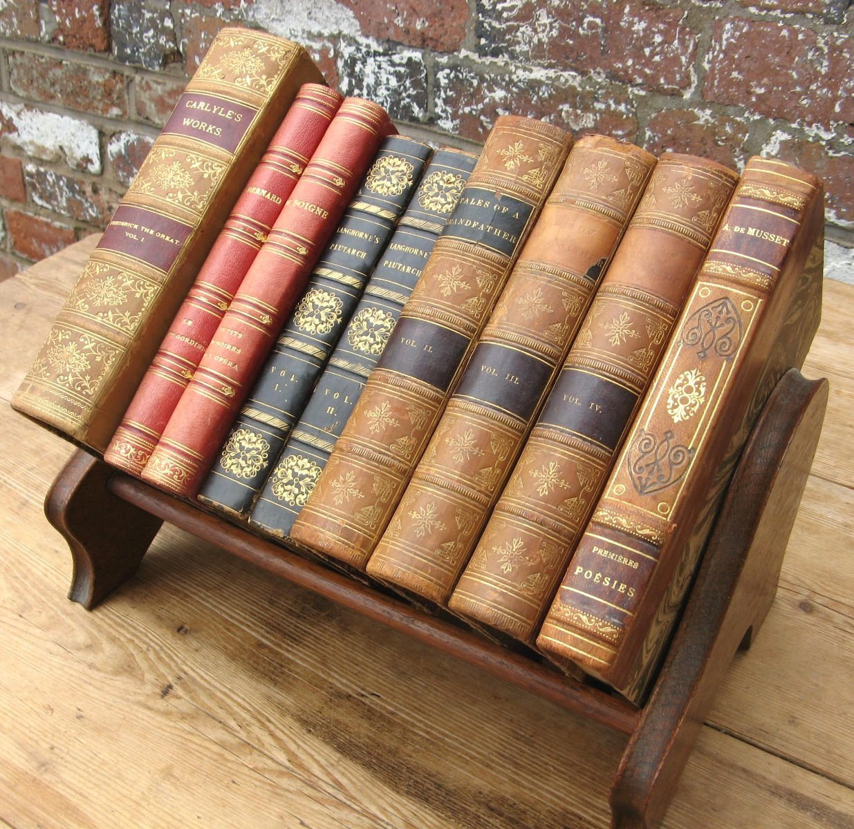 9 Antique Leather Decorative Books- Georgian Victorian Plutarch